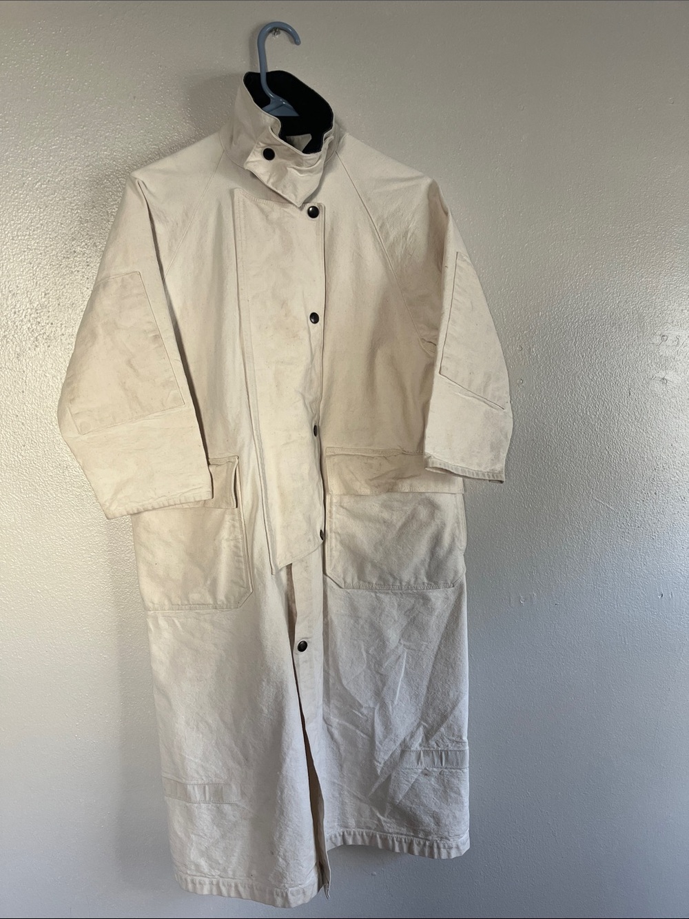 Vintage Cream Long Canvas Duster Coat